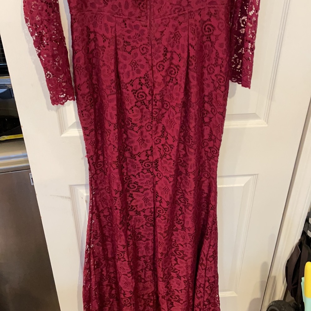 MANIJU Burgundy off the shoulder lace gown , size Large
